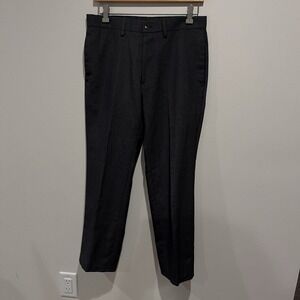 Van Heusen Mens Dress Pants 30x30 Charcoal Dark Gray Flat Front 4 Pockets Office